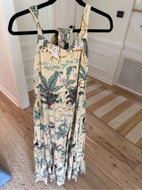 Beau & Ro Tropical Animal Print Maxi Dress in Cream & Green - size small